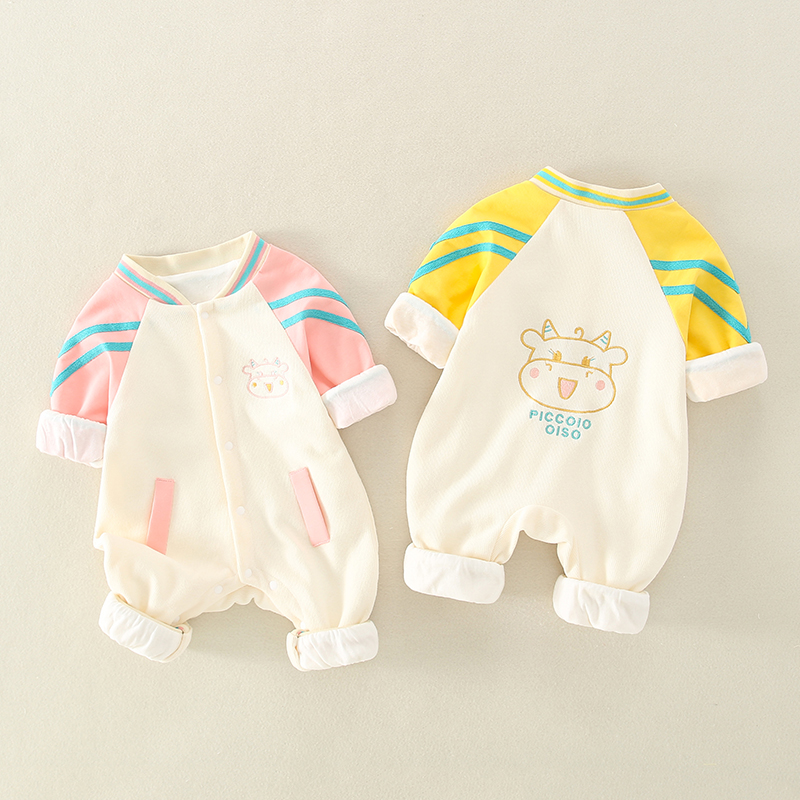 Baby spring and autumn jumpsuit Western style male and female baby cute cartoon double-layer go out Kazakhstan clothes baby spring