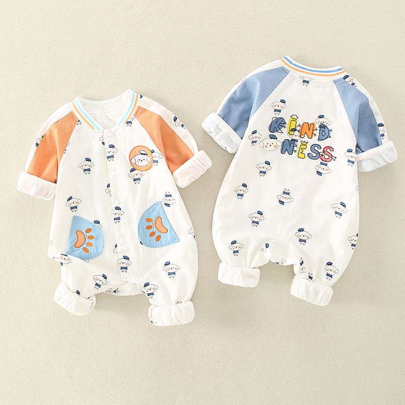 Baby even body clothes Spring paragraph baby out to suit double layer pure cotton foreign palate Harvest cute baby long sleeve climbing clothes cute