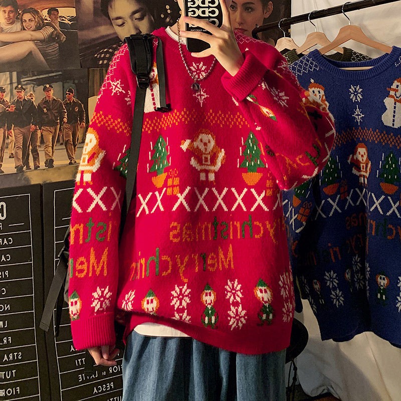 Christmas Sweater Men's Autumn Winter New Trend Loot and Lazy Wind sweater lovers 100 hitchhiking casual-knitted sweatshirt