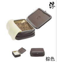 German imported KU handmade genuine leather tobacco bag black portable tobacco packaging smoking set metal frame snap button