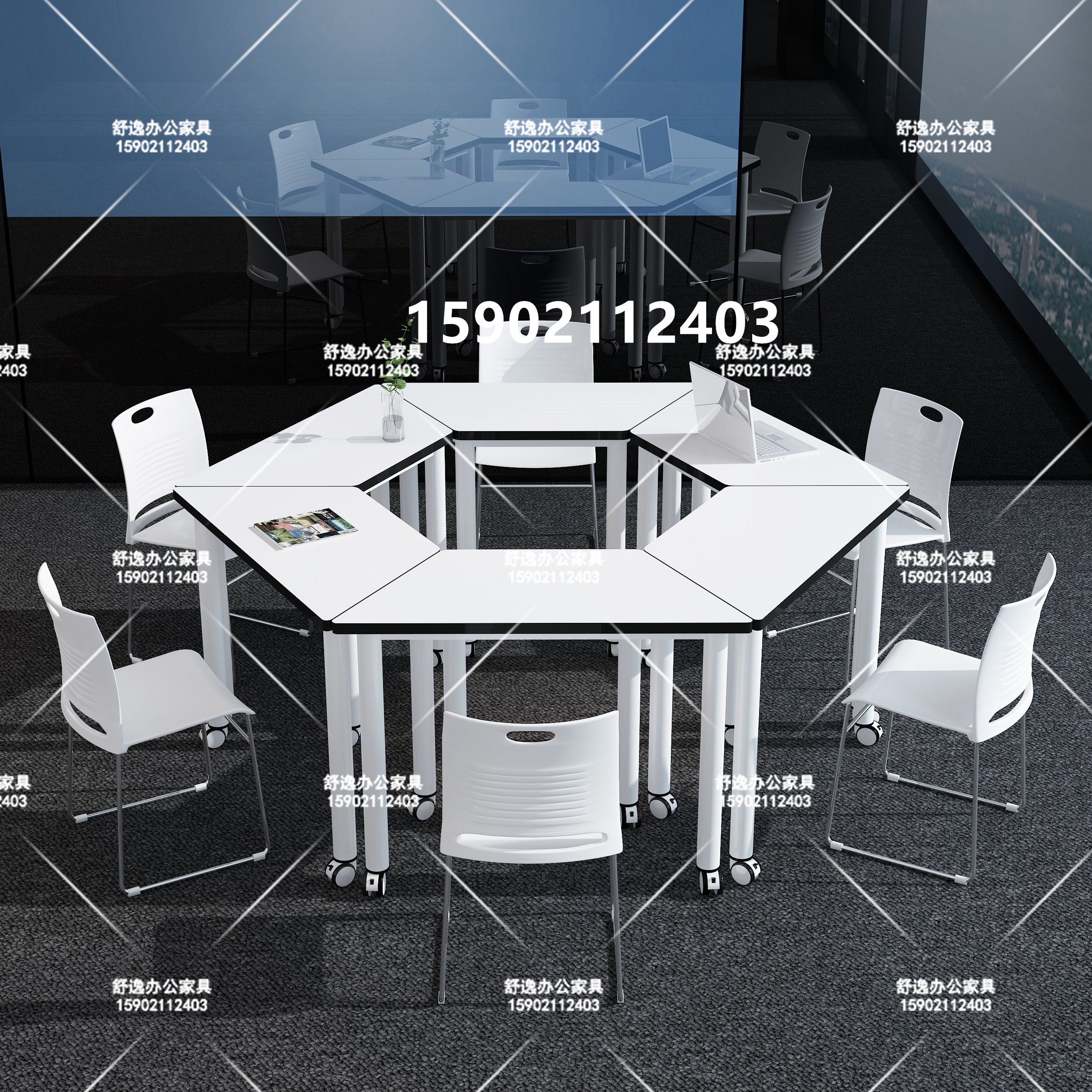 Multifunctional office teaching table combination splicing discussion table group tutoring trapezoidal desk hexagonal activity table and chair
