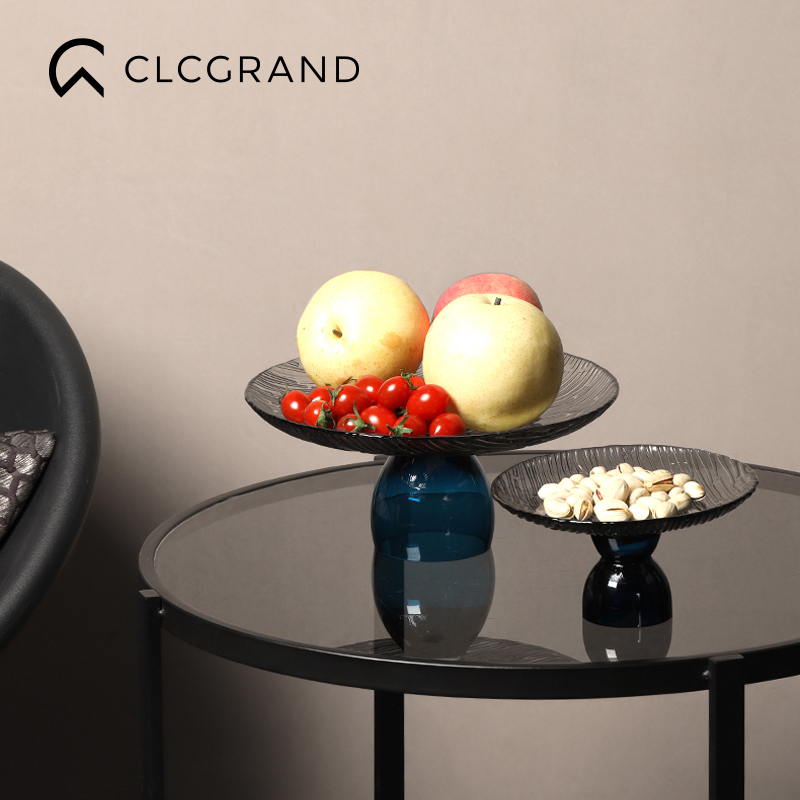 Creative modern glass fruit plate ornament living room home coffee table snack dried fruit dining table plate personality light luxury