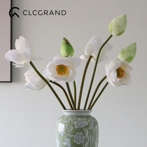 Hand-feeling white artificial lotus pod lotus ornaments high-end living room desktop fake flowers floral decoration light luxury single bouquet