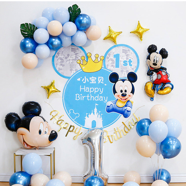 Mickey Mouse baby 2 years old banquet 3 birthday decoration scene layout boys and girls children's party background wall balloons