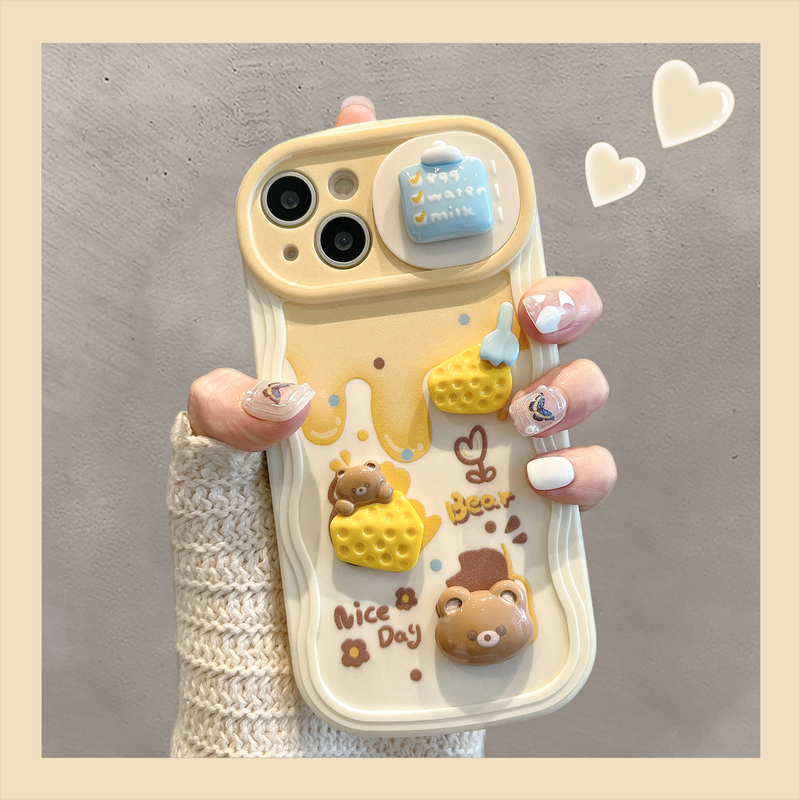 Cheese Bear Sliding Window Phone Case Suitable for Apple 14 Pro Max, iPhone 13 /16P11 Soft Case, 17 Cartoon, 14 Pro Female Model, 13 Pro Max Full Coverage, 12 Pro Silicone, 15 Anti-Drop