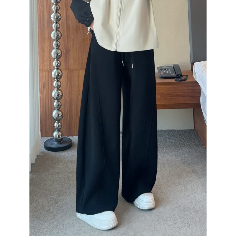 Beidai Large Size Women's Spring New High-Waisted Slimming Scimitar Pants for Plus-Size Women, Versatile Casual Wide-Leg Pants for Commuting 16919N
