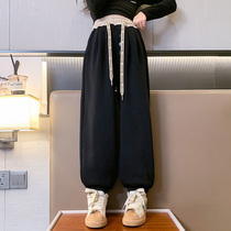 Girl Casual Pants Spring Autumn Sweatpants 2023 New CUHK Children Sports Pants Bunches Foot Loose Foreign Pistachio Pants