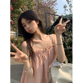 Sweet and Gentle Style Ruffled Chiffon Camisole, New Summer Sleeveless Top for Girls, Youthful and Age-Reducing Outerwear