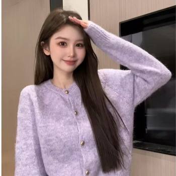 Soft and Cozy Sweater for Women, Autumn and Winter Korean Style, Vintage Gray, Loose and Lazy Style, High-End Knitted Cardigan Jacket Top