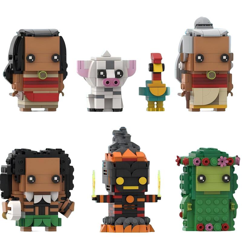 Moc Small Particle Moana Collection Character Square-Headed Series Educational Building Block Toy Gift Set