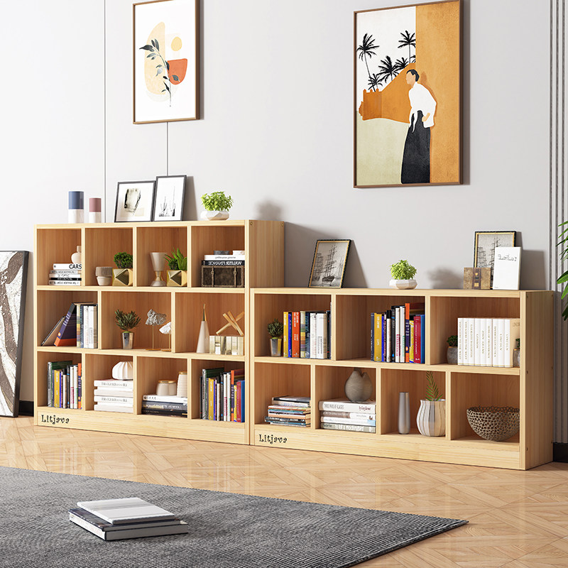 Bookshelf shelf floor-to-ceiling children's bookcase home bedroom living room simple solid wood multi-layer lattice storage storage cabinet - Taobao