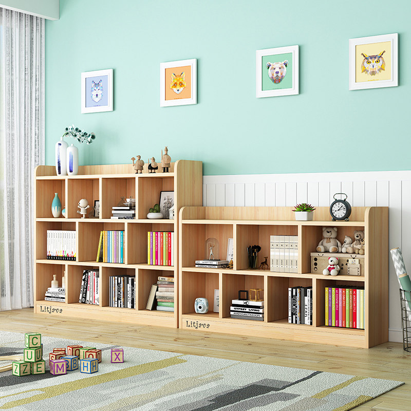 Solid wood bookcase children's home multi-layer storage grid shelf classroom storage rack toy locker display stand - Taobao