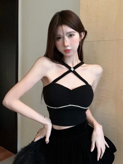 Pure Lust, Hottie, sexy Neckholder-Unterhemd für Damen, kurzes Design, Nischenunterwäsche mit Brustpolstern und wunderschönem Rücken-Röhrenoberteil