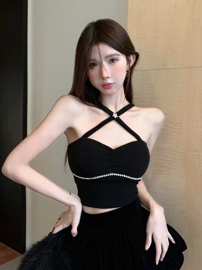 Pure Lust, Hottie, sexy Neckholder-Unterhemd für Damen, kurzes Design, Nischenunterwäsche mit Brustpolstern und wunderschönem Rücken-Röhrenoberteil