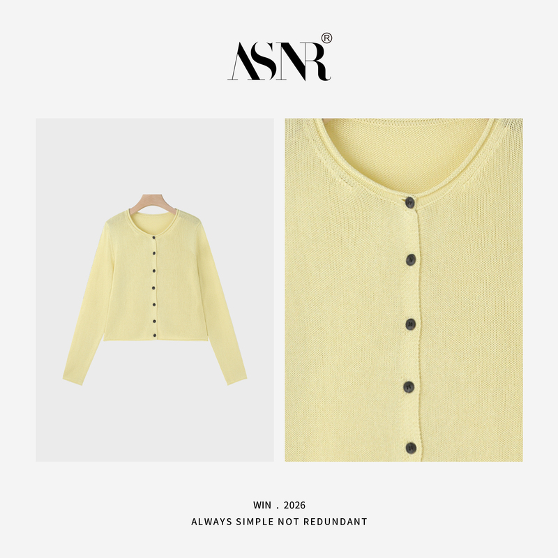 Braid｜Japanese Imported Washi Yarn·Rolled Edge Round Neck Cardigan Long-Sleeved Knitwear Ym【Length 48】