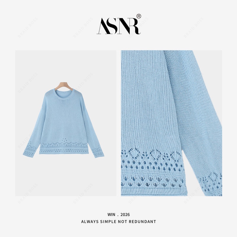 Braid I Length 64, Imported Japanese Washi Yarn, Dry and Breathable. Long-Sleeved Shirt with Hollow Crochet Hem, Ym