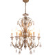 American Country-Style Chandelier with Solid Wood Carving, Antique Gray-Blue Gold Finish, Suitable for Living Room, Dining Room, Staircase, Candle-Style Pastoral Retro Lamp