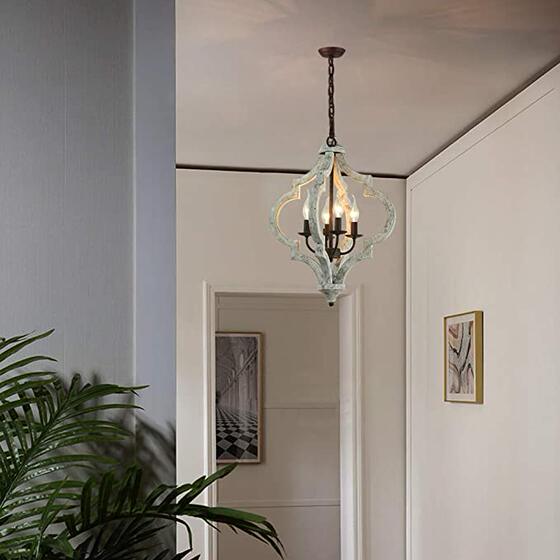 Zhenhao Lighting American Retro Solid Wood Chandelier Restaurant Hallway Cloakroom Clothing Store French Pastoral Lighting Fixtures