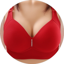 Large size thin non-wired pure cotton bra Ben Ming Nian big red cotton full cup middle-aged and elderly mothers underwear