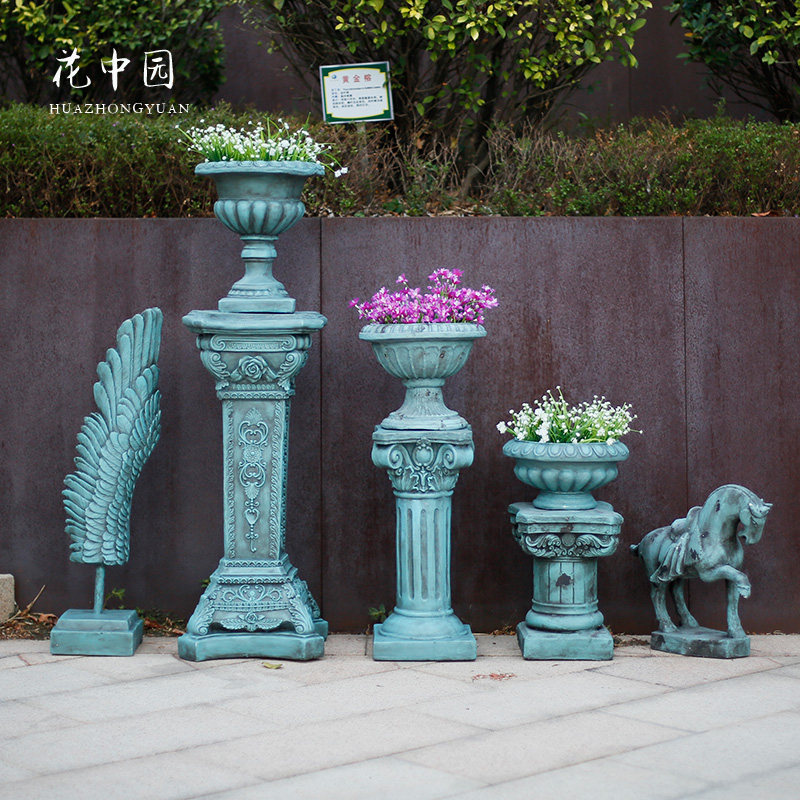 Retro Roman column pendulum to make old high foot cup Nordic light and luxurious floor outdoor garden Decorative Courtyard Creative Flower Pot
