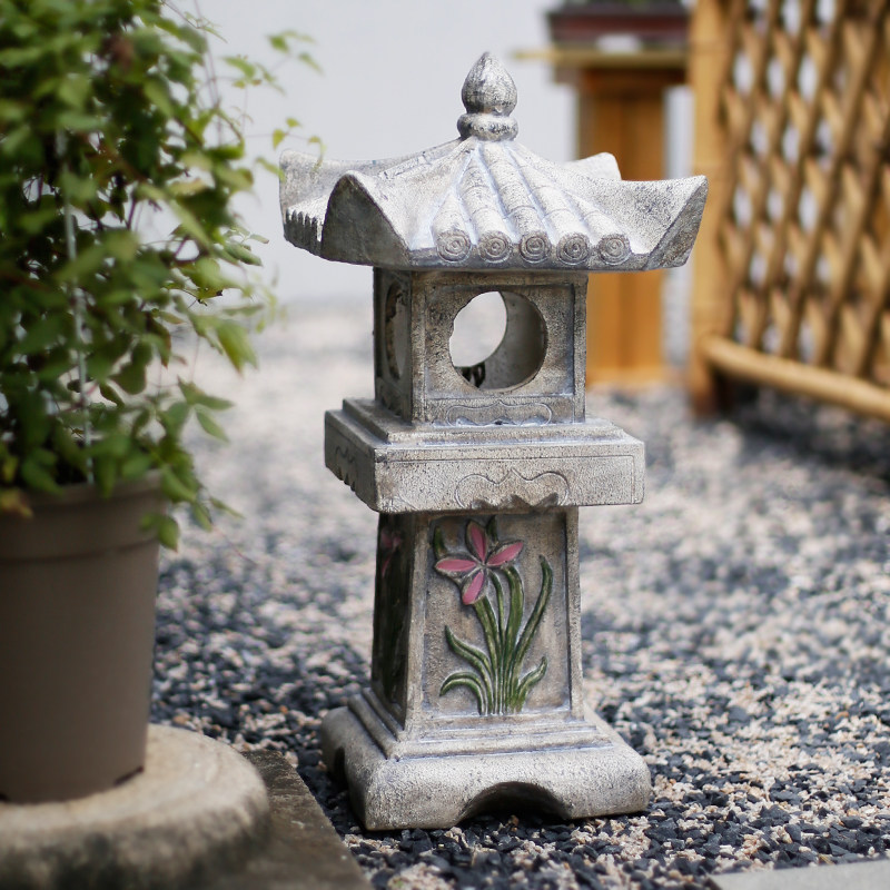 Retro Chinese stone made solar lighthouse outdoor patio decoration pendulum with floor balcony garden arranged decorations