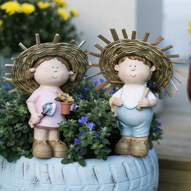 Cute Grass Hat Kid Swing Pieces Fields Garden Wind Children House Creative Sculptures Living Room Cartoon Decoration Garden Furnishing Arrangement