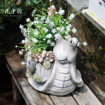 Eurostyle Retro Flower Pot Green Lori Cement Creative Personality Outdoor Garden Courtyard Villa Balcony Multi-Meat Bonsai