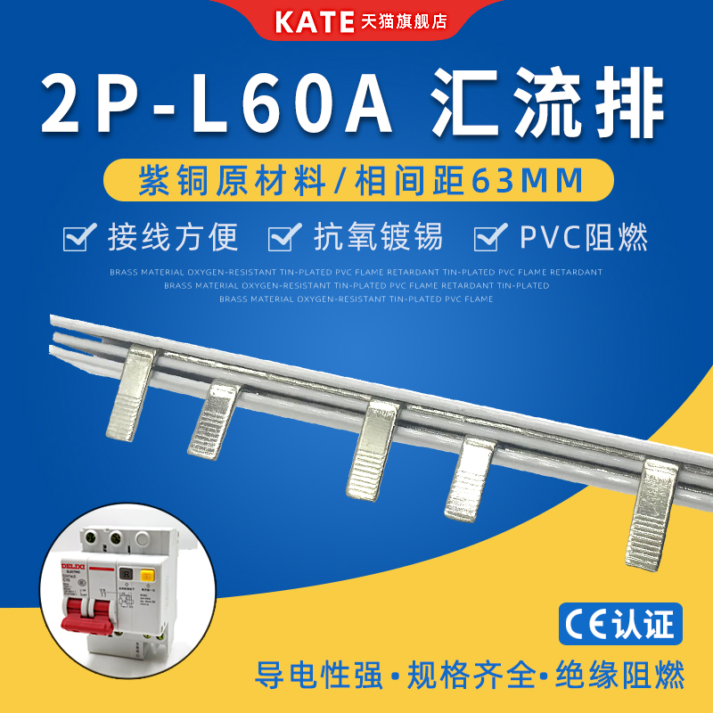 2P leakage 60A electrical sink copper DZ47 air open connection row 63mm pitch circuit breaker wiring row