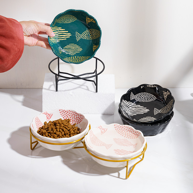 Pet cat bowl double bowl protection cervical spine dog bowl cat food rice bowl cute cat bowl cat food bowl pet supplies