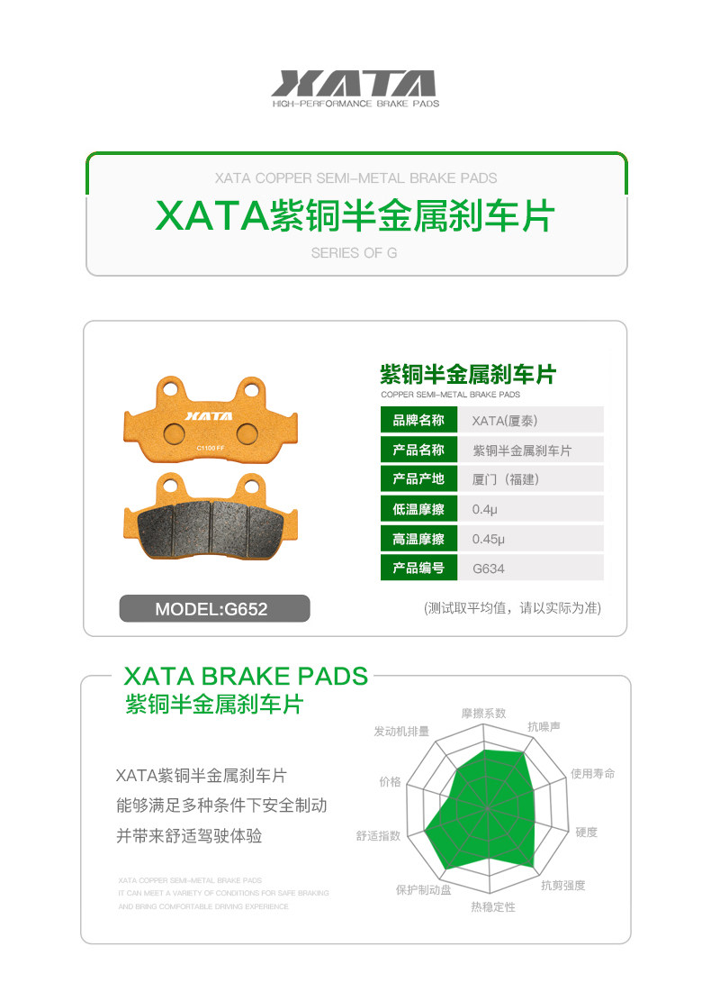 XATA semi-metal brake pads New Continent RX125 cracked SDH125T-31-37-37A disc brake pads