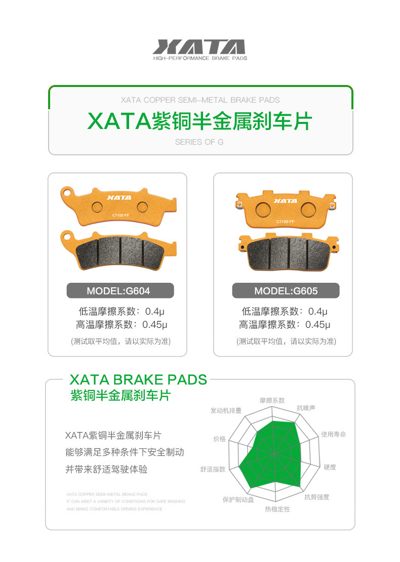XATA semi-metal brake pads Guangyang rowing Xciting L300 CT300 S350 S250 disc brake pads