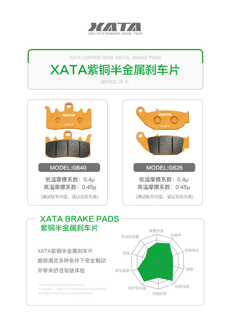 Xata Semi-Metallic Brake Pads Motorcycle 450Sr Cf400-6 Front and Rear Brake Disc Brake Pad Accessories