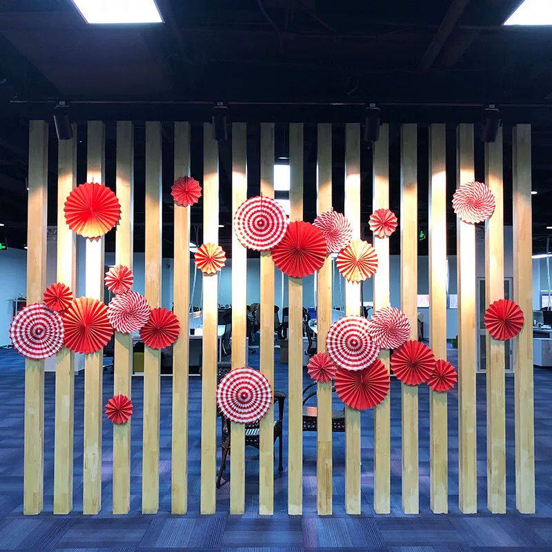 38 store opening scene decorated paper fan flower hanging shop window layout creative wall arrangement