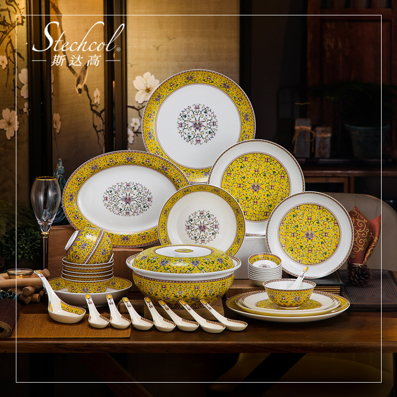 Star high stechcol Wanshou Wujiang series Chinese ceramic tableware bone china bowl set collection gift