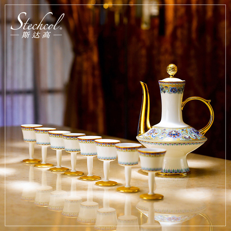 Stechcol Jixian Porcelain 10 Heads Wine Set Wine Glass Wine Pot Ceramic Household Set