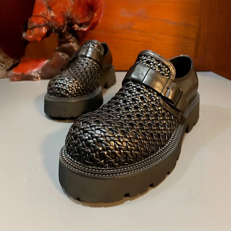 Men's Summer Derby Shoes, Large-Toe Leather Shoes, Breathable Loafers, Men's Height-Increasing Shoes, High-End Handmade Men's Shoes