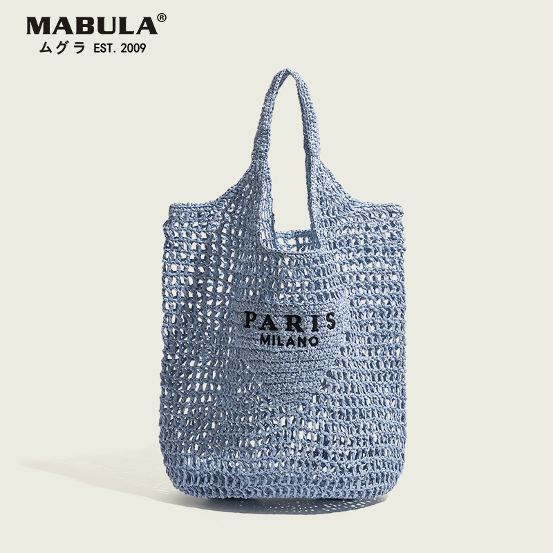 Mabula Knitted Bag ins Super Popular Hollow-Out Fashion Casual Woven Shoulder Tote Bag Straw Bag Women's Handbag Mabula Knitted Bag ins Super Popular Hollow-Out Fashion Casual Woven Shoulder Tote Bag Straw Bag Women's Handbag