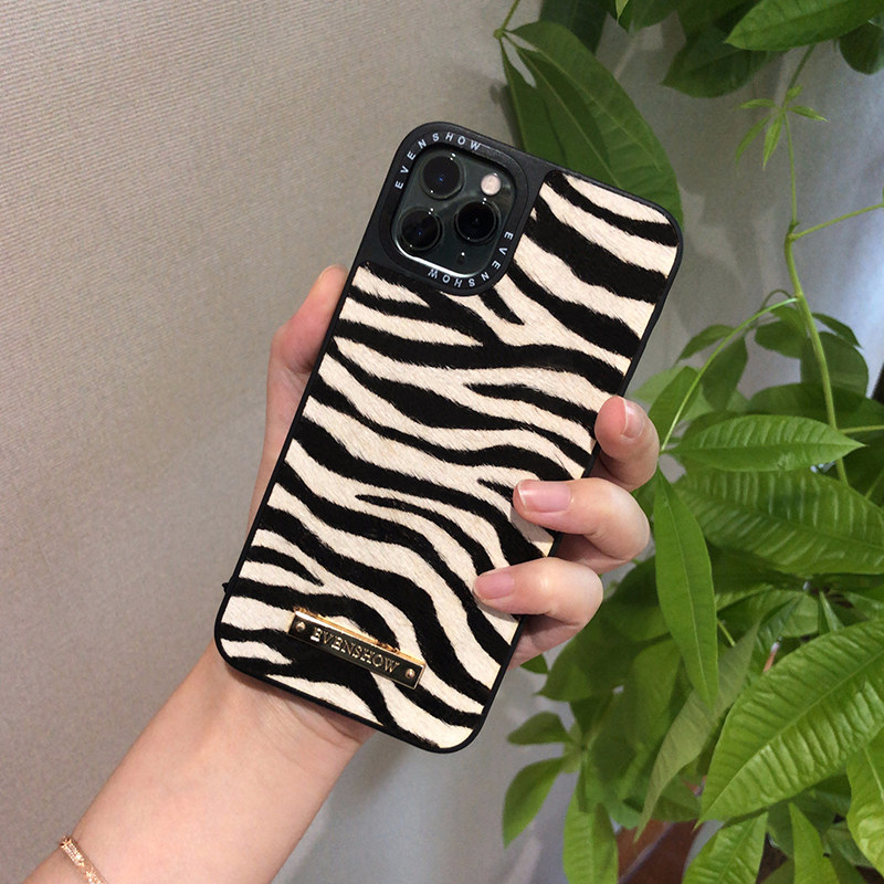 EVENSHOW European and American zebra textured real hair phone protective shell to apply Huawei mate40 pro tide P40pro protective sleeve