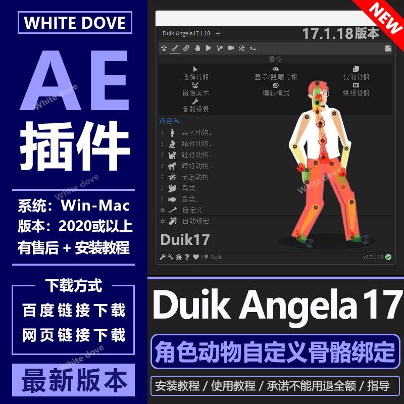 Ae Plugin Duik Angela 17 Script for Creating Cartoon Character Skeletons and Binding Them, Supports Win/Mac