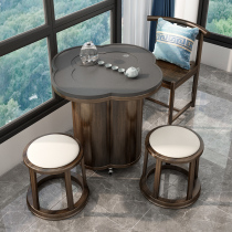 Balcony tea table and chair combination Modern simple solid wood small tea table Household small tea table Mobile small tea table tea cart