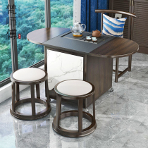 Folding mobile tea cart living room household small tea table Solid wood sofa side table Small tea table Balcony tea table and chair combination