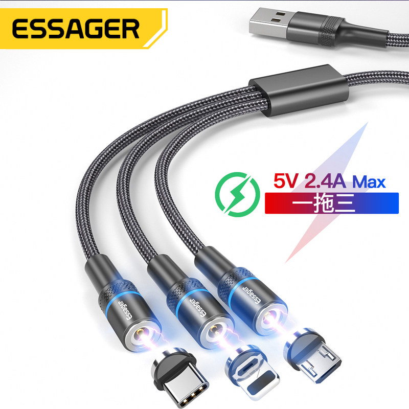 ESSAGER Yiesmagnetic data line One drag SanAndroid Apple type-c three-in-one magnet head phone charging line applies Huawei on-board vehicle multi-head strong magnetic force fast charger Xiaomi