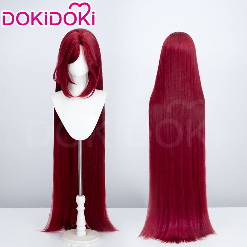 Dokidoki in Stock League of Legends Caitlyn Cosplay Wig Scalp Top Wine Red 110cm