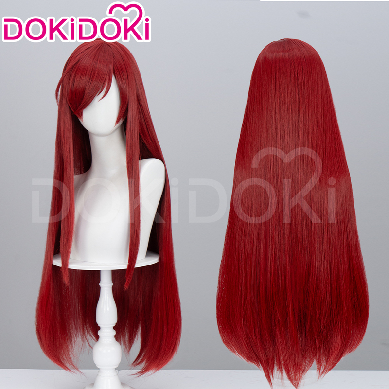 Dokidoki in Stock Fairy Tail Erza Long Hair Cosplay Wig 80cm Red Long Hair