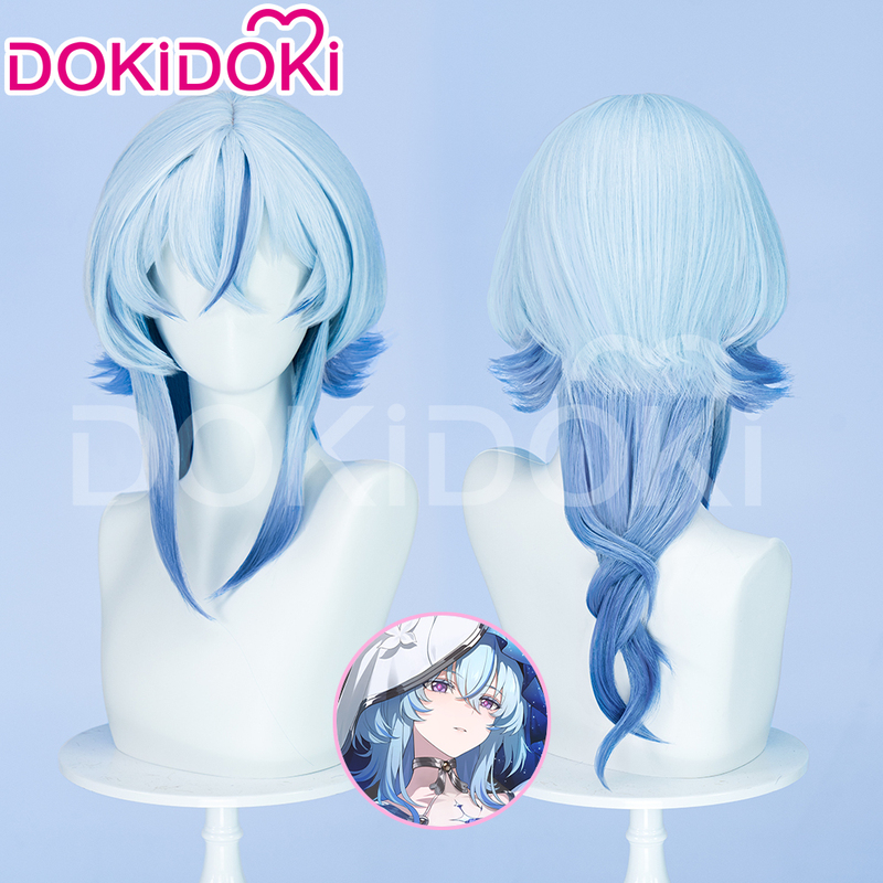 Dokidoki in Stock Nekomori Coast Guard Cosplay Wig Scalp Top Layered Double Blue 48cm Wig