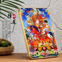 Customized King Gesar portrait table hanging painting round corner table thangka Buddha portrait Lamina table setting