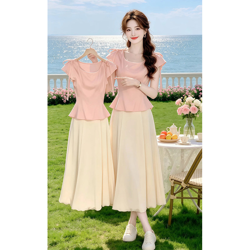 French Gentle Style, High-End Pink Top and Skirt Two-Piece Set, Summer 26, Elegant Complete Outfit Ootd