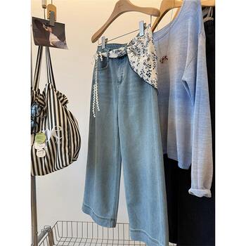 Women's floral silk scarf butt curtain jeans