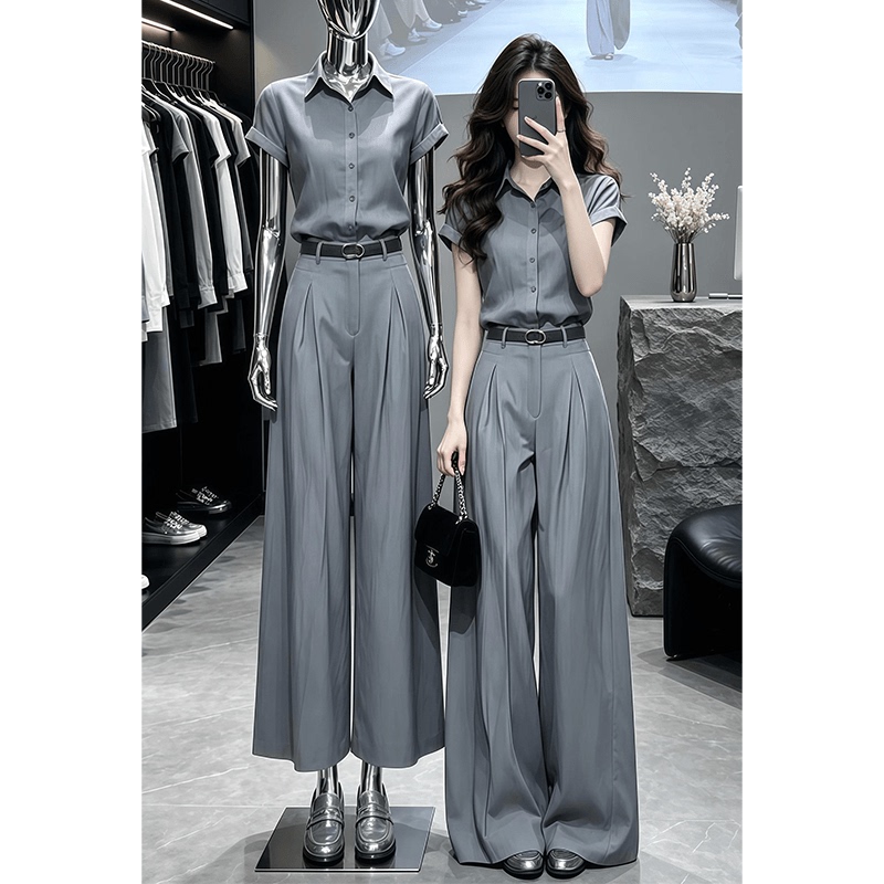 Korean-Style Relaxed Gray Workwear Jumpsuit for Women, Summer High-Waisted Slimming Wide-Leg Casual Jumpsuit Long Pants Korean-Style Relaxed Gray Workwear Jumpsuit for Women, Summer High-Waisted Slimming Wide-Leg Casual Jumpsuit Long Pants