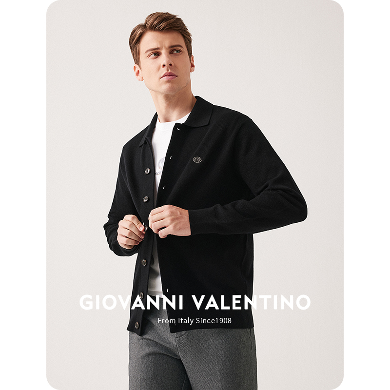 Giovanni Valentino Early Autumn Men's Long-Sleeved Buttoned Sweater Lapel Knitted Cardigan Jacket Top